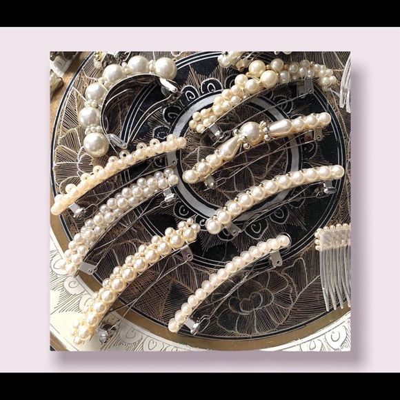 Vintage Hair Barrettes Combs Women’s Pearl Crystal Hairpins Accessory Lot - Picture 8 of 12